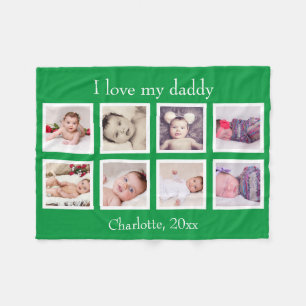 8 Photo Personalised Custom Text (Green) Fleece Blanket