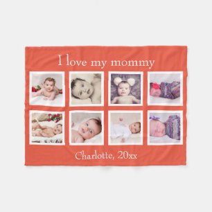 8 Photo Personalised Custom Text (Orange) Fleece Blanket