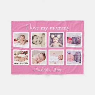 8 Photo Personalised Custom Text (pink) Fleece Blanket