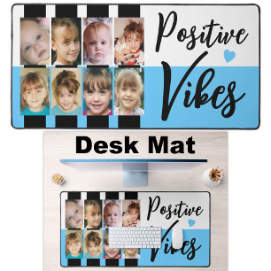 8 photo positive vibes stripes black blue desk mat