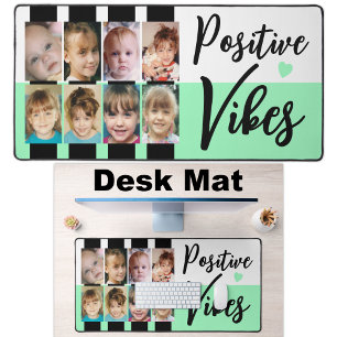 8 photo positive vibes stripes black green desk mat