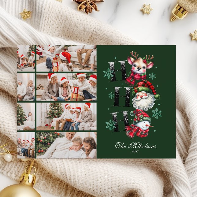 8 Photo Retro Gingham Santa & Friends Christmas Holiday Card (Creator Uploaded)