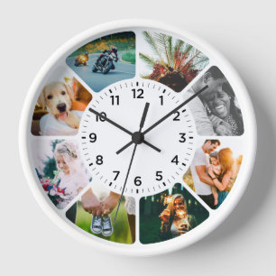 8 Photo Rounded Clock White
