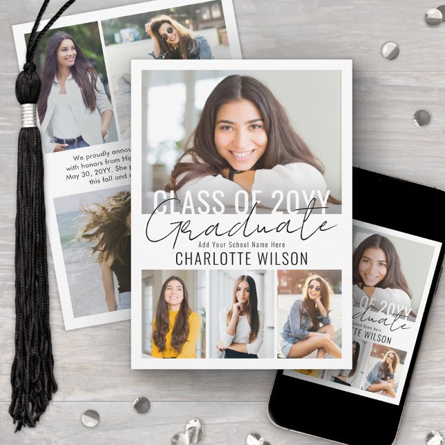 8 Photo Simple Modern Bold Class Year Graduation Announcement (Creator Uploaded)