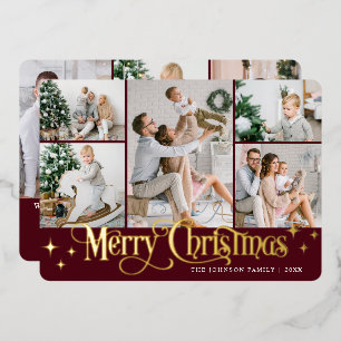 8 PHOTO Sparkle Merry Christmas Gold Foil Holiday Card