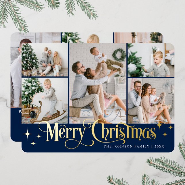 8 PHOTO Sparkle Merry Christmas Gold Foil Holiday Card (PHOTO Sparkle Merry Christmas Greeting Foil Holiday Card)