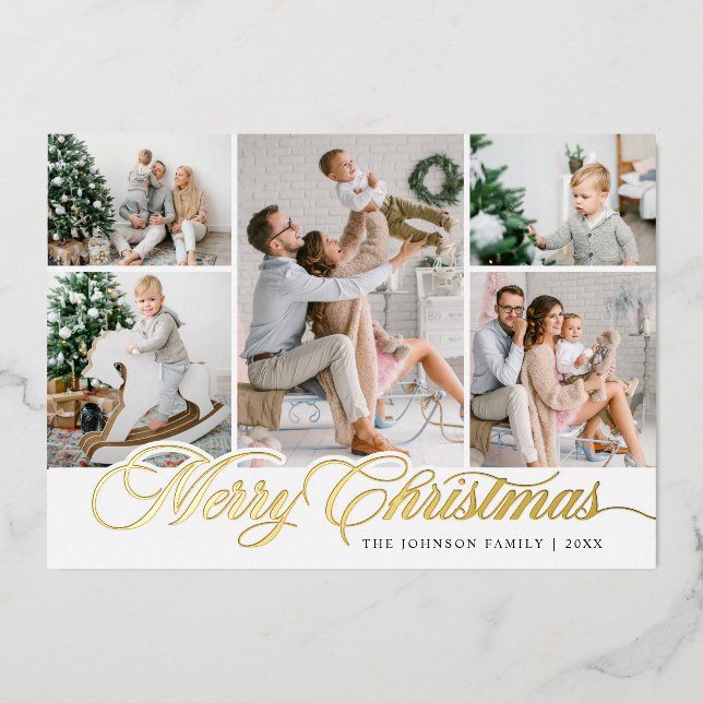 8 PHOTO Sparkle Merry Christmas Greeting Foil Holiday Card (Front)