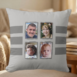 8 photo stripes grey double sided cushion
