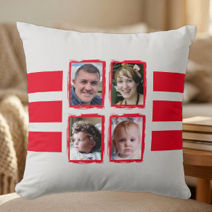 8 photo stripes red double sided cushion