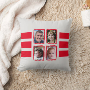 8 photo stripes red double sided cushion