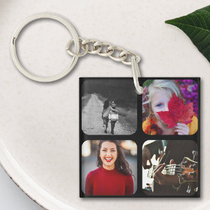 8 Photo Template Double Sided Grid Rounded Black Key Ring