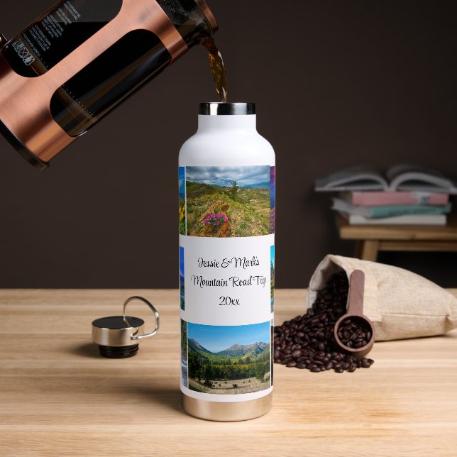 8 Photo Template Personalise Text Vacuum Sealed Water Bottle (Coffee)