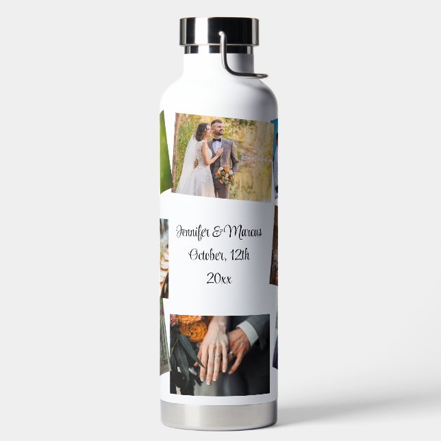 8 Photo Wedding Template Personalise Text Hot Cold Water Bottle (Left)
