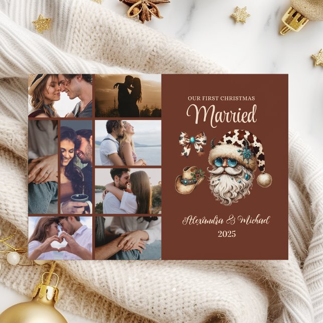 8 Photo Western First Christmas Married Holiday Card (Creator Uploaded)