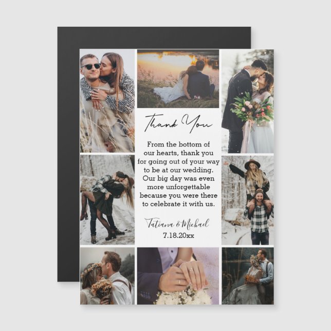  8 photos collage modern thank you wedding magnet (Front/Back)