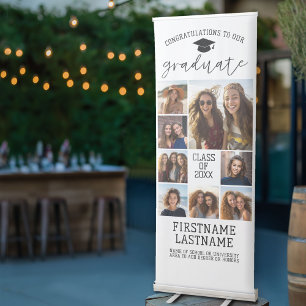 8 Photos - Graduation Modern Minimal White Retractable Banner