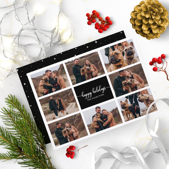 8 Photos Happy Holidays Collage Black Christmas Invitation (Creator Uploaded)