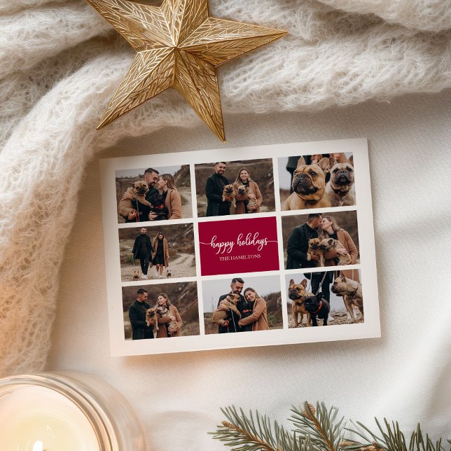 8 Photos Happy Holidays Modern Collage Christmas Postcard (Creator Uploaded)