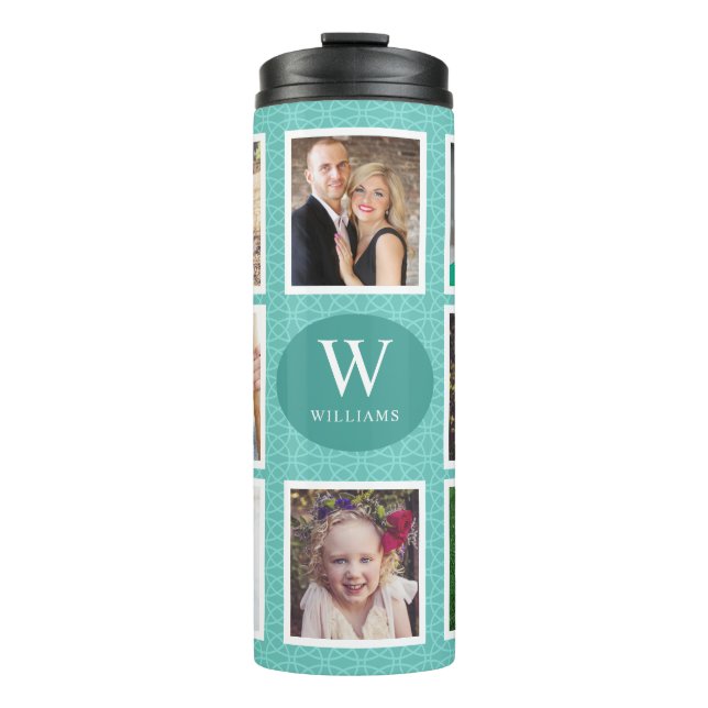 8 Photos Teal Pattern Photo Collage Thermal Tumbler (Front)