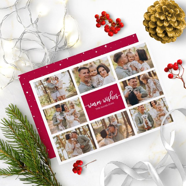 8 Photos Warm Wishes Modern Collage Christmas Invitation (Creator Uploaded)