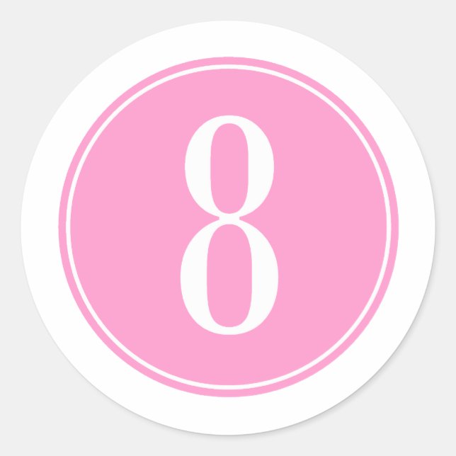 #8 Pink Circle Classic Round Sticker (Front)
