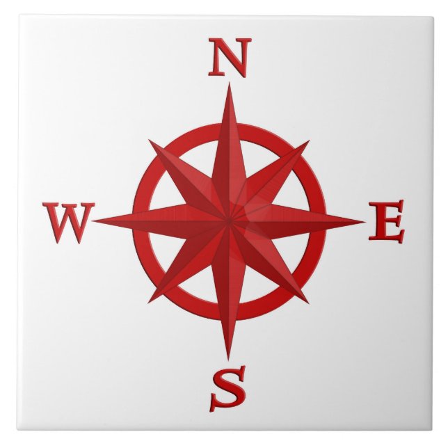 8-Point Compass Rose, Deep Red and White Tile (Front)