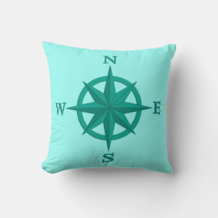 8-Point Compass Rose, Turquoise and Aqua Cushion