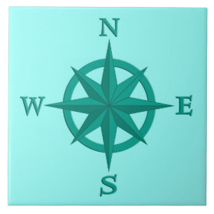 8-Point Compass Rose, Turquoise and Aqua Tile