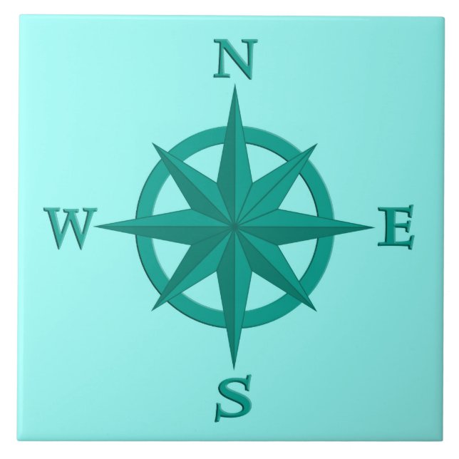 8-Point Compass Rose, Turquoise and Aqua Tile (Front)