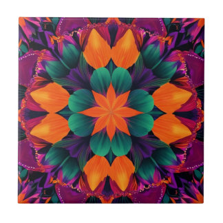 8 Point Orange floral Tile