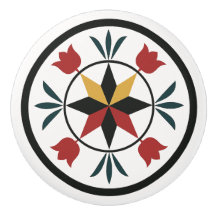 8-Pt Star Tulips Pennsylvania Dutch Hex Sign Knob