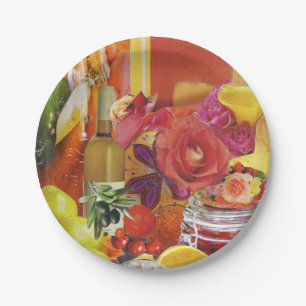 8 Salad-size Paper Plates with Orange and Yellow