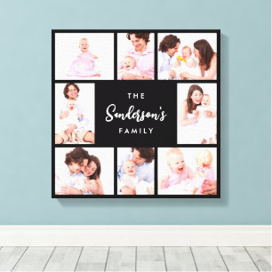 8 Sections Family Photo in Black Frame Canvas Print
