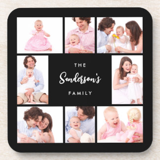 8 Sections Family Photo in Black Frame Coaster