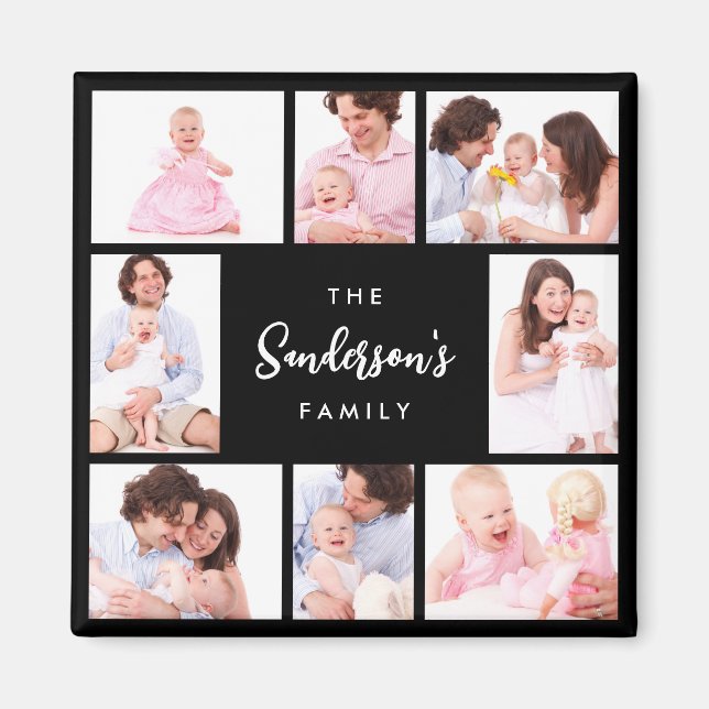 8 Sections Family Photo in Black Frame Magnet (Front)