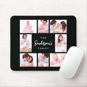 8 Sections Family Photo in Black Frame Mouse Mat