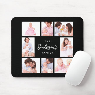 8 Sections Family Photo in Black Frame Mouse Mat