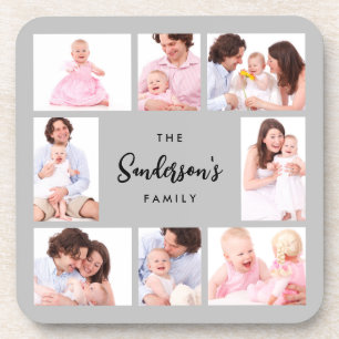 8 Sections Family Photo in Gray Frame Coaster