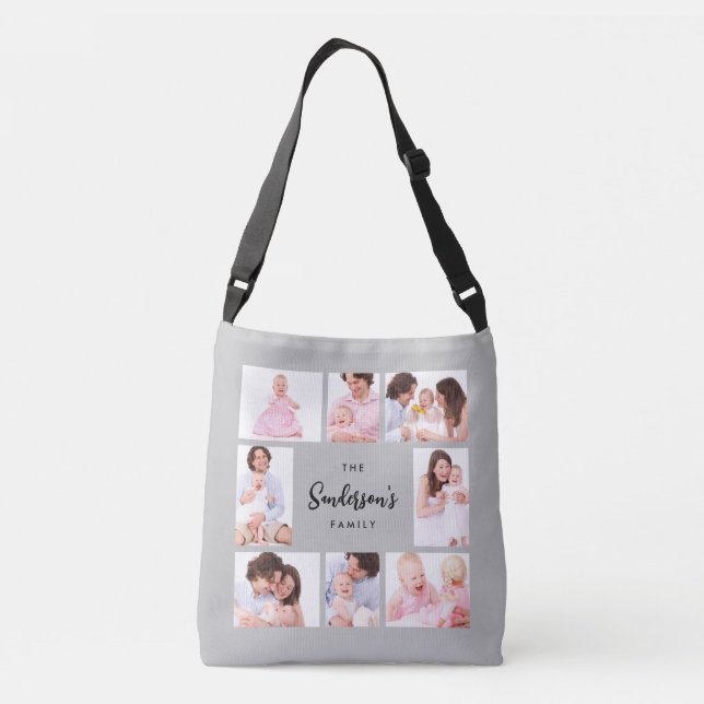 8 Sections Family Photo in Gray Frame Crossbody Bag (Back)