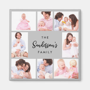 8 Sections Family Photo in Gray Frame Magnet