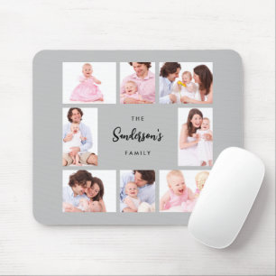 8 Sections Family Photo in Gray Frame Mouse Mat