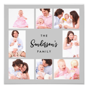 8 Sections Family Photo in Gray Frame Print