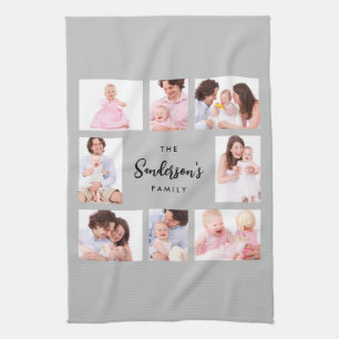 8 Sections Family Photo in Gray Frame Tea Towel