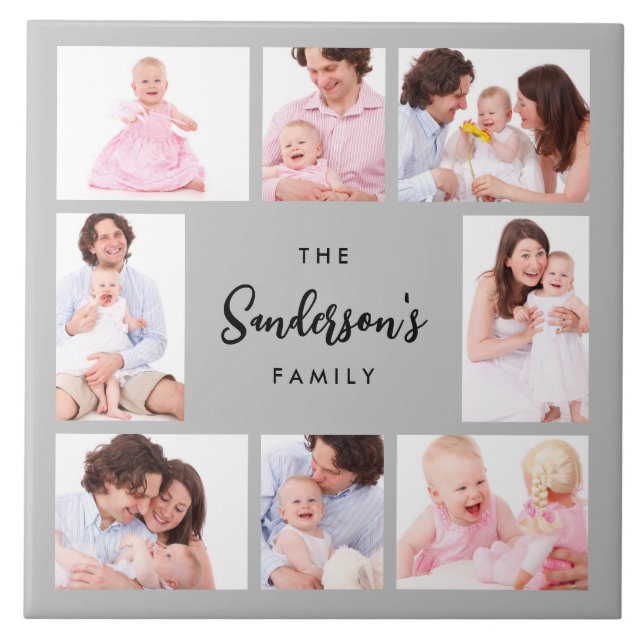 8 Sections Family Photo in Gray Frame Tile (Front)