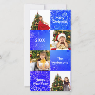 8 Squares Blue Snow Design - Christmas Photo Card
