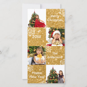 8 Squares Gold Glitter Snow - Christmas Photo Card