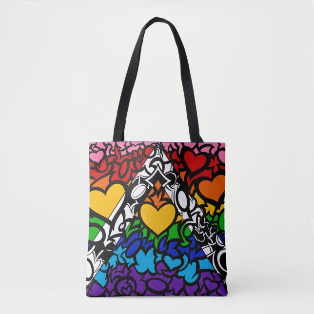 8-Sripe Rainbow Queer Ally Pride Squiggle Tote Bag (Front)
