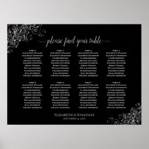 8 Table Black Wedding Seating Chart Silver Frills