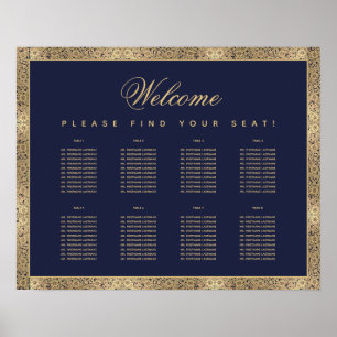 8 Table Navy Blue Vintage Gold Roses Seating Chart