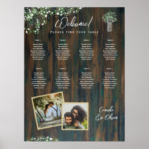 8 Table Rustic Wood Gypsophila PHOTO SEATING Poster